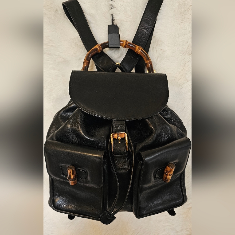 Gucci Black Leather Backpack with Bamboo Accents - Picture 2 of 15